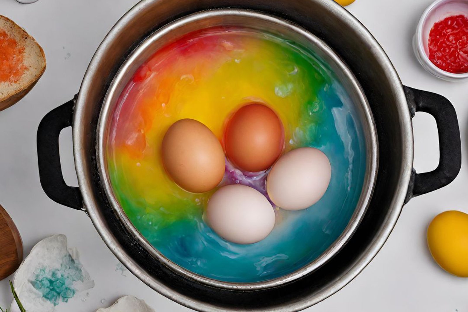 Das Bild zeigt einen Kochtopf mit Eiern. 