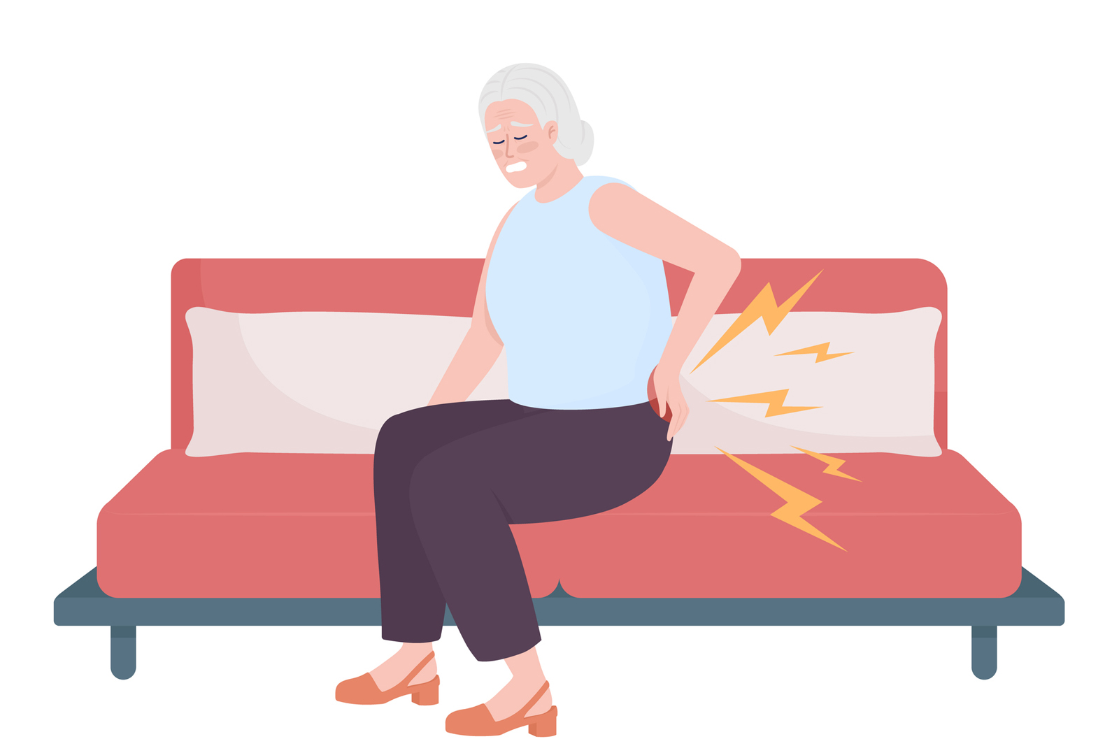 Eine Grafik zeigt eine Seniorin, die auf dem Sofa aufsteigt. 